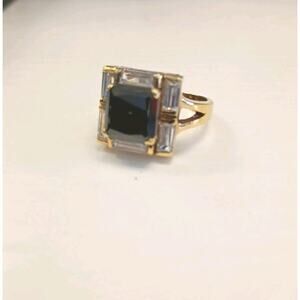 Sterling Silver Gold Tone Black Onyx Center Baguette Ring Size 9 Carole Lombard